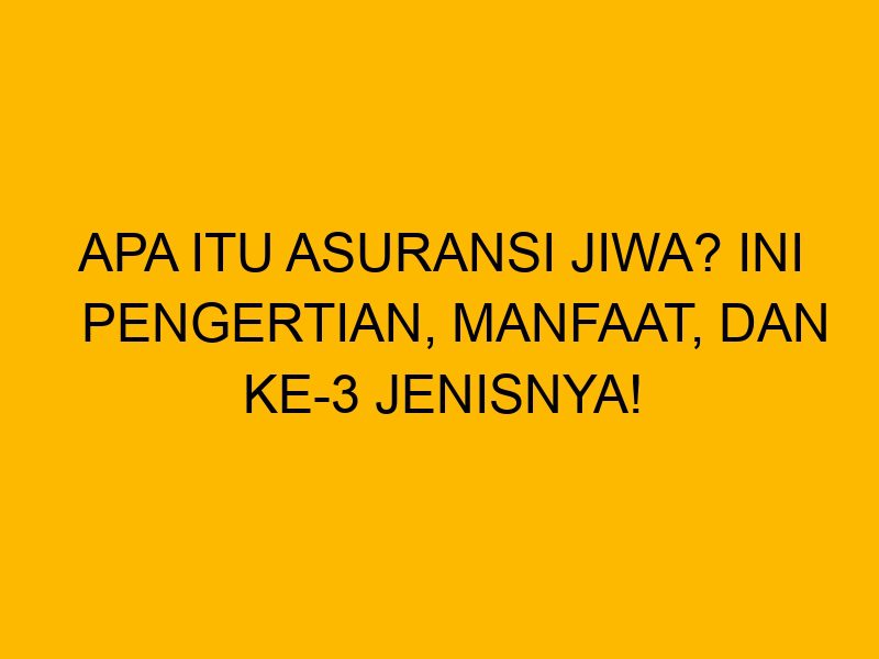 Apa Itu Asuransi Jiwa Dan Manfaatnya